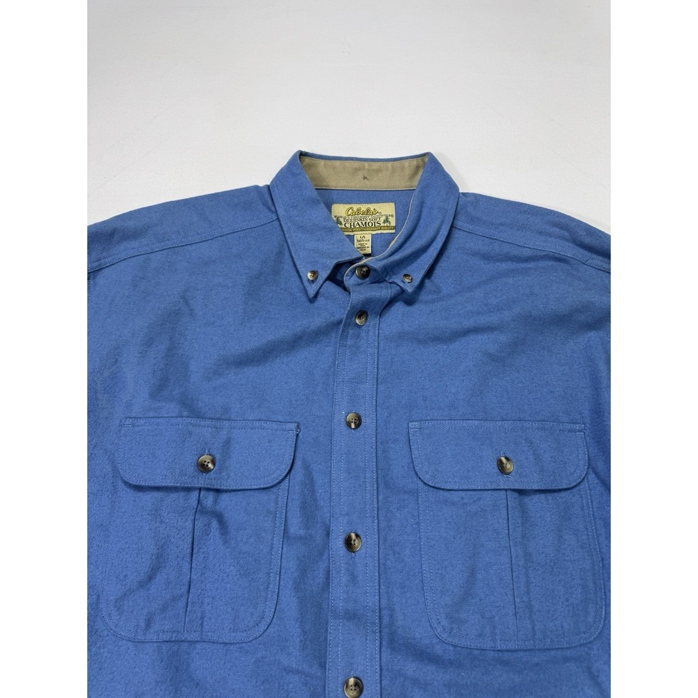 Cabelas Deerskin Soft Chamois Mens LT Tall Blue Long Sleeve Button Up Warm Hunt